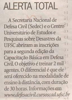 Diário Catarinense Visor Alerta total Secretaria Nacional de Defesa Civil Sedec