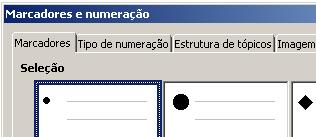 Opção Marcadores e Numerações.
