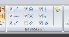 Caso os indicadores não apareçam, pode ser que eles estejam inativos. Para ativá-los, clique em IntelliSketch no menu Home e selecione os indicadores mostrados na figura e clique OK.