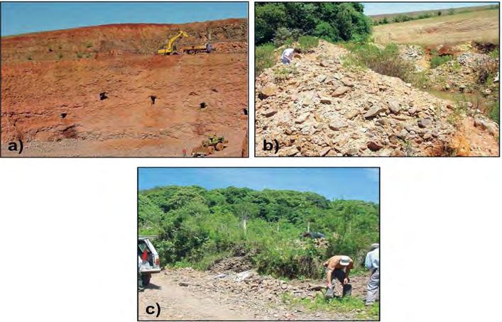 Capítulo 3 Opala no RS Figura 2 Tipos de depósitos de opala: a) mina de ágata em Salto do Jacuí, onde a opala ocorre associada à