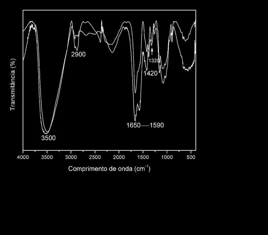Figura 6- Caracterização de quitosana purificada por infravermelho apresenta o espectro de infravermelho de quitosana purificada após seca em estufa por 24 h, em pastilha de Kbr O espectro de