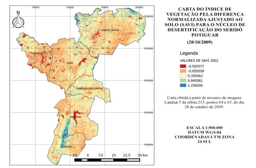 303 Figura 8: Carta do Índice de Vegetação Ajustada ao Solo no Núcleo de Desertificação do Seridó em 2009.