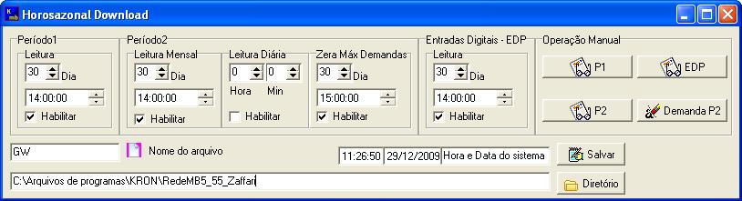 Horosazonal Download Nesta função é possível realizar a programação para o software gerar periodicamente arquivos com extensão *.txt em um diretório do PC.