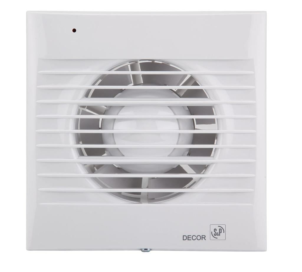 EXAUSTORES PARA BANHEIROS Série DECOR POSSIBILIDADES DE INSTALAÇÃO Ventiladores helicoidais extra-finos, IPX4, Classe II, com comporta antiretorno incorporada, luz piloto de funcionamento, motor