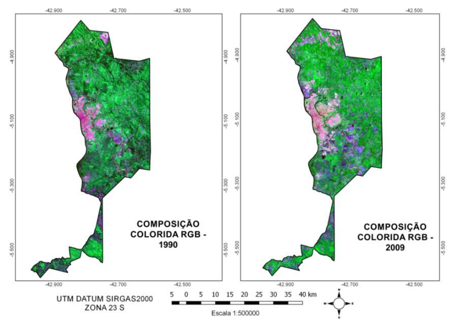 Mapa 2 - Composição colorida RGB da área em estudo para análise preliminar. Para análise da vegetação utilizou-se técnicas de índice de vegetação, haja vista segundo FONTANA et al.