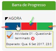 15 11 - Barra de progresso A barra de progresso tem como função auxiliar o aluno, professor e tutor à distância aos prazos e status das atividades avaliativas da disciplina.