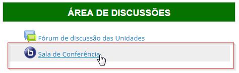 19 Figura 23: Fórum discussão II 15 - Sala de Conferência Para acessar a sala de conferência, é preciso clicar sobre o ícone intitulado Sala de Conferência, destacado em vermelho conforme