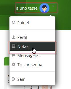 27 perfil do aluno, dê um clique e abrirá a barra de opções, clique em NOTAS como demostrado na figura 37, a