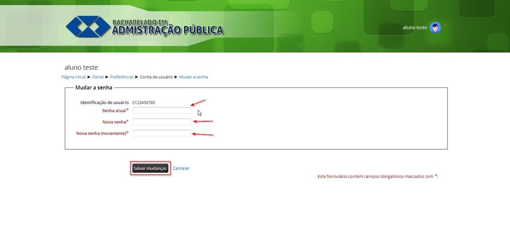 7 Figura 4: Campo Senha 5 - Modificar Perfil Na página MODIFICAR PERFIL é necessário que o usuário preencha corretamente os campos obrigatórios, destacados em vermelho.