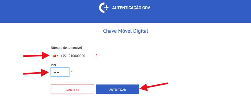 7. Indique o número de telemóvel associado à sua Chave Móvel Digital e o PIN