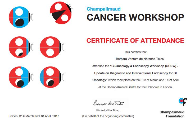 o Anexo C: Certificado de participação no GI-Oncology & Endoscopy Workshop