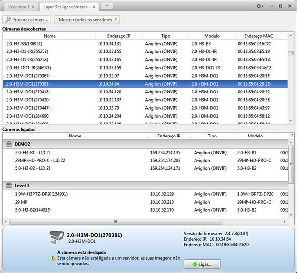 Gerenciand um Lcal Figura A. Guia Cnectar/Descnectar Câmeras 2. Na área Câmeras Descbertas, selecine uma câmera e clique em Cnectar.