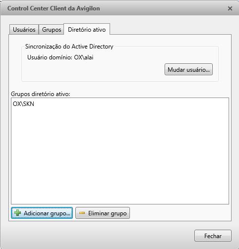 Avigiln Cntrl Center Enterprise Figura A. Caixa de diálg Usuáris e Grups 3. Se estiver escrit A sincrnizaçã d Diretóri Ativ está desativada n tp, será necessári ativar recurs primeir. a. Clique em Alterar.