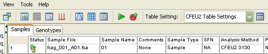Análise e genotipagem de ficheiros de CF-EU2v1 importados 1. Na janela principal do GeneMapper, seleccione CFEU2 Table Settings (Definições das tabelas) (Figura 9).