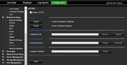 Capítulo 18: Utilizar o browser da Web Figura 33: Ecrã de configuração de HTTPS Criar um certificado: 1. Navegue para a secção Configuração > Definições de rede > HTTPS do browser. 2.