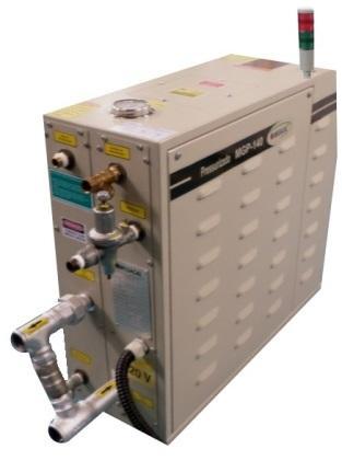 Unidade Trocadora de calor- Pressurizado Capacidades de 6 a 36 kw Linha MGP 130 ( 55 a 130ºC ) Equipamento projetado para aquecer água até 130ºC, sistema esta munido de controlador microprocessado