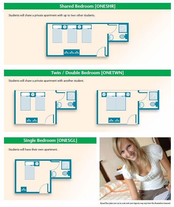 Apartamentos dum quarto Situados en el mismo edificio donde las clases Incluye una habitación con aire acondicionado, baño, cocina,