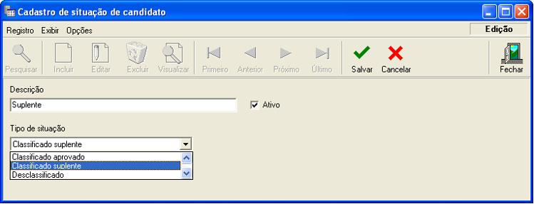 Tipo de situação: Selecione entre as opções: Classificado aprovado; Classificado suplente; Desclassificado. 11.