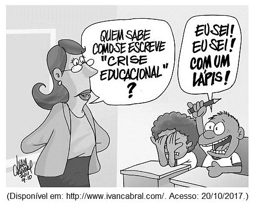 5 13. Com base no diálogo apresentado pela charge, é correto afirmar que a professora: A) Achou que nenhum de seus alunos seriam capazes de escrever crise educacional.