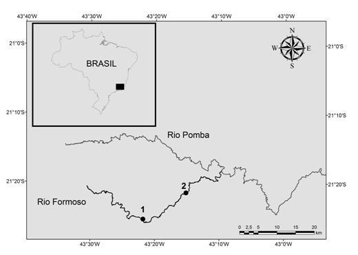 2. METODOLOGIA O rio Formoso, afluente da margem direita do rio Pomba, possui 76,7 km de extensão e localiza-se na região oeste da bacia hidrográfica do rio Paraíba do Sul entre os paralelos 21 18 e