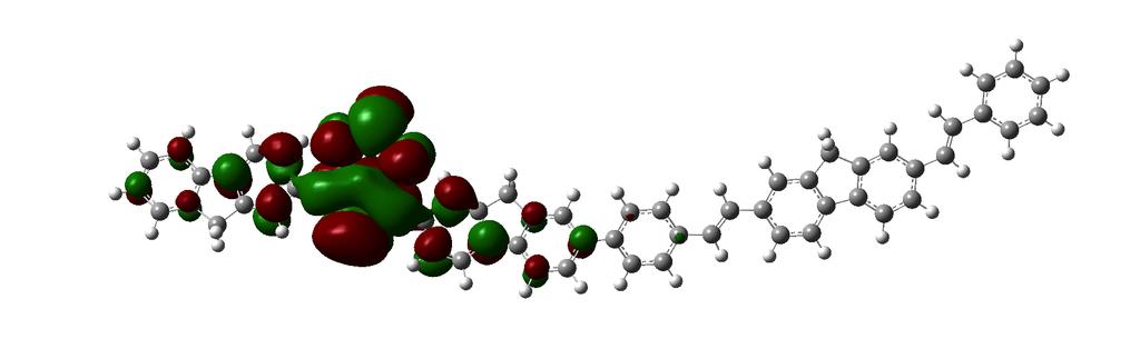 Figura 4.18: Representação do orbital molecular LUMO para a geometria com uma unidade de fluoreno-benzotiadiazol e uma unidade de fluoreno-vinileno-fenileno.