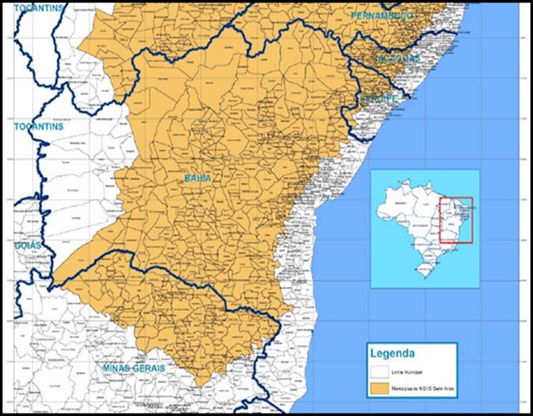Caracterização do Semi-Árido Baiano 265 municípios 70% da área do estado 49,4% da população do estado 53% em áreas urbanas