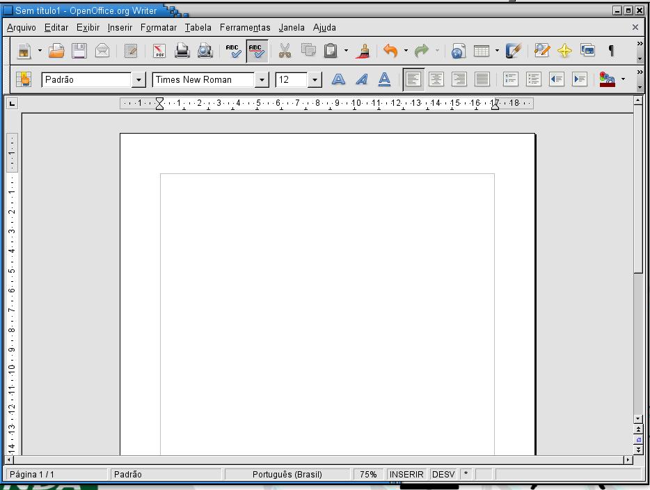 Realizadas as etapas anteriores, abre-se o Writer (Editor de texto), automaticamente aparece uma folha para