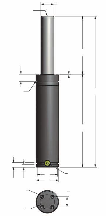 Molas a Gás Nitrogênio Ultra Force Extended UX.1600 15 kn / 1.7 ton 13.51 E R2.08 8.31 M8 12 Profundidade ø40 1.575 ø56 2. ø63 2.480 ø36 1.42 R G 1/8 28.3 1.