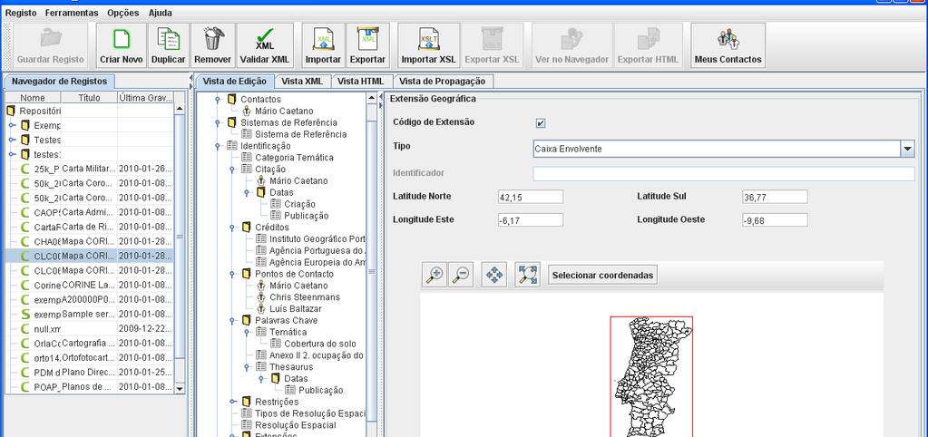 MIG Editor Editor de metadados da DGT para apoiar a produção de metadados normalizados, a formação de gestores de metadados, desenvolvimento do SNIG e a implementação