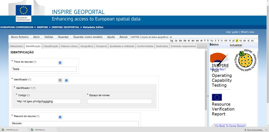 Editor de Metadados INSPIRE