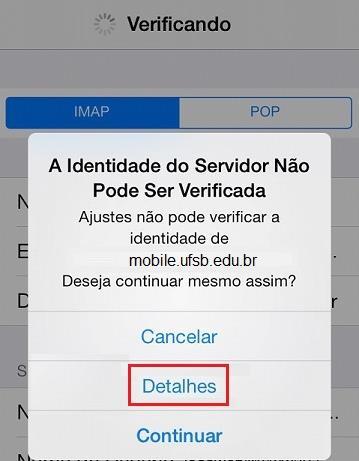 5. Toque em Seguinte, no caso de exibição de alertas, siga os passos abaixo: a)