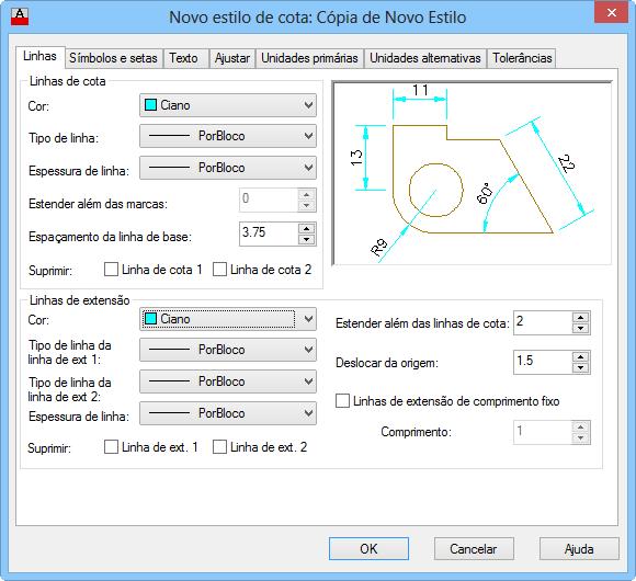 Atividade 14 - Sistema de Cotagem GRÁFICA E EDITORA Figura 3 Figura 4 Após digitar o nome do estilo e clicar em Continuar o AutoCAD exibe a caixa de diálogo mostrada na Figura 4.