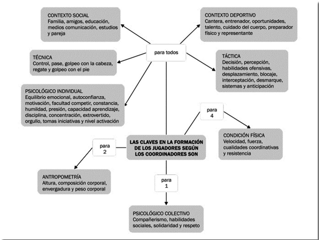 Figura 2. Chaves na formação de jogadores segundo os treinadores (Pazo et al., 2011). 2.4.