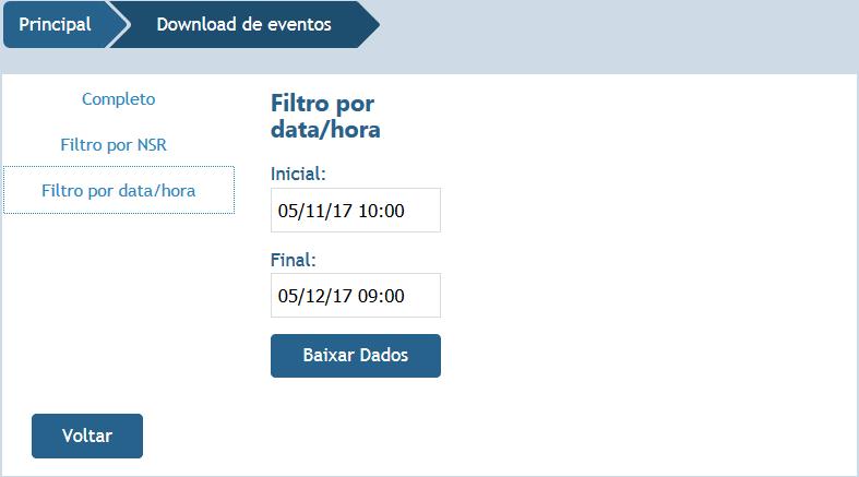 9.2. Tela Eventos: Data/Hora Permite filtrar os eventos por data e hora.