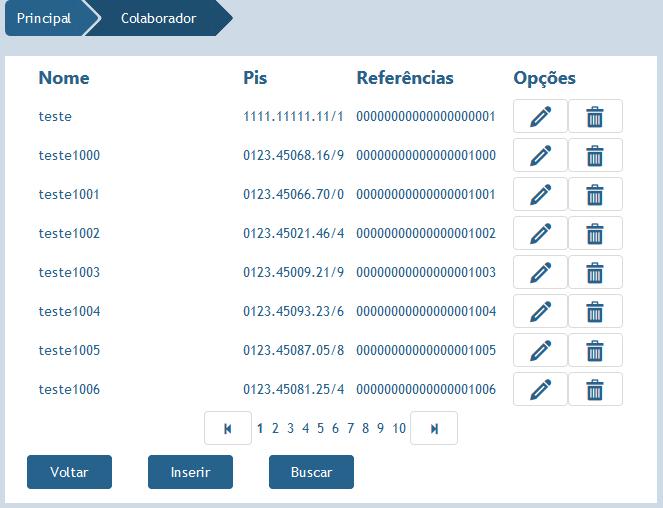 5.3. Editando e Excluindo Colaborador operação operação Na página principal será visualizado os cadastros realizados, para editar selecione o cadastro desejado e em seguida o ícone de edição.