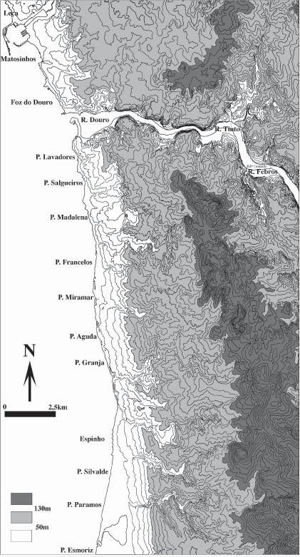 Assunção Araújo 120 Figura 1 - Mapa hipsométrico da área estudada (entre a foz do Rio Leça e a lagoa
