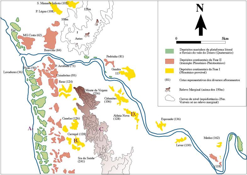 Assunção Araújo 122 Figura 2 - Localização das principais manchas de depósitos ante-wurmianos e respectivo enquadramento geomorfológico