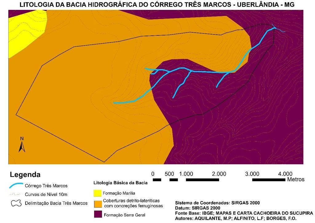 compostos pela Formação Marília (cotas altimétricas superiores a 880 m), de coberturas detrito-lateríticas com concreções ferruginosas, com depósitos de areia, argila e cascalhos de origem sedimentar