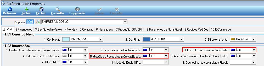 2. INSTRUÇÕES GERAIS 2.1 INTEGRAÇÃO FISCAL CONTÁBIL 2.1.1 PARÂMETROS DE EMPRESAS Em Parâmetros de Empresas Atalho F9, Figura 1.