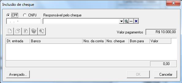 A tela em questão só abrirá se no Cadastro de tipo de pagamento o tipo Cheque estiver com a opção Informa Cheque selecionada.