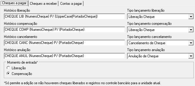 7. Controle Bancário Para que a rotina de controle bancário funcione corretamente, é necessário que seja realizada a configuração dos parâmetros (a pagar e a receber).