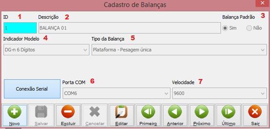 1. ID Código gerado automaticamente para Identificação da Balança. 2. DESCRIÇÃO Nome para identificar a balança. 3.