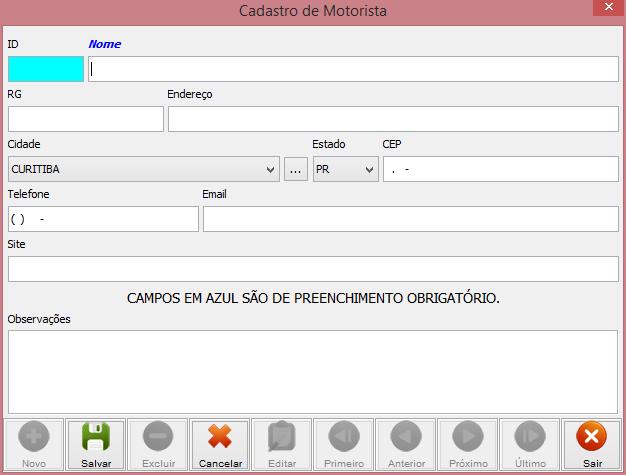 8. Cadastro de Motorista Nesta tela poderá cadastrar o motorista do veículo lembrando que os campos em azul são obrigatório. 9.