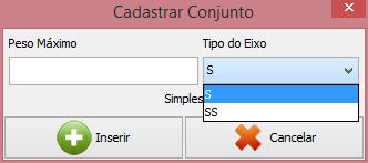 Após definir o tipo do veículo e clicar em novo o sistema solicitará o primeiro eixo do veículo com o tipo do rodado se é simples ou duplo.