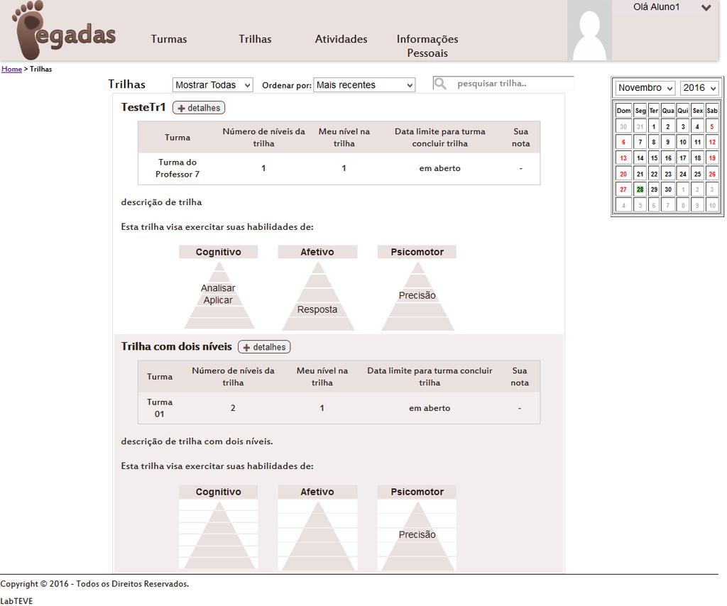 124 Figura 42 - Exemplo de visualização da lista com trilhas de atividades Fonte: Elaborado pela autora.