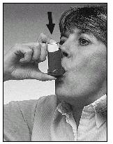 Seretide Spray 3. Coloque o bocal do inalador entre os lábios (ou no espaçador, conforme orientação médica). Ajuste-o bem, mas evite mordê-lo.