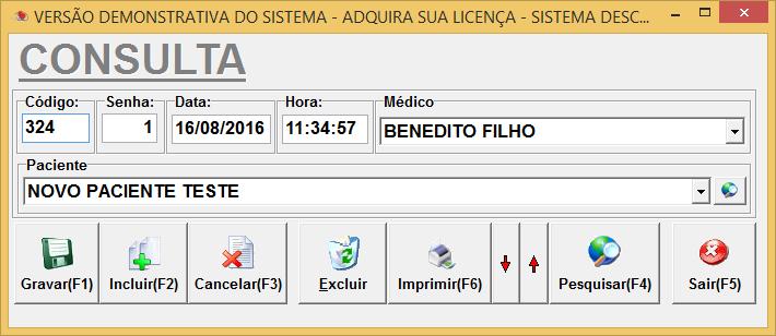 Página 14-32 O cadastro de consulta deve ser utilizado para consultas do dia, onde o sistema não deixa a alteração da data e hora do agendamento, assim gerando uma senha de atendimento do dia, que