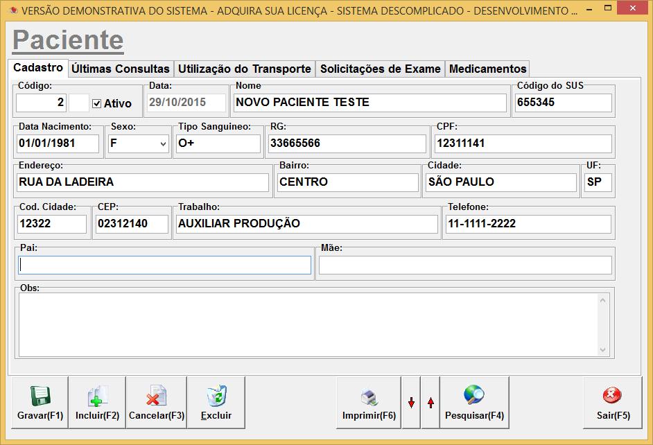 Página 7-32 O cadastro de paciente é recomendado que antes de começar a utilizar o sistema seja realizado o cadastro prévio de pacientes o que agilizará o atendimento e a utilização do sistema, uma