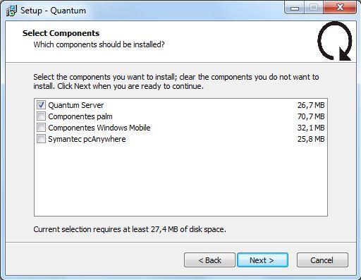 INSTALANDO O QUANTUM SERVER Instalação do Quantum Server: A instalação é simples, basta apenas avançar e na tela de seleção de componentes, apenas selecionar o Quantum Server e avançar até realizar