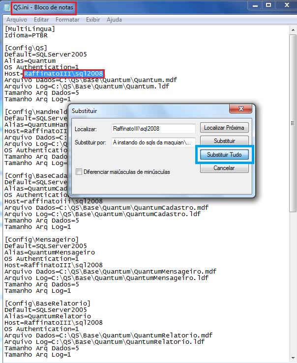 Interagindo com o arquivo QS. INI: Na raiz da pasta Aplicação Quantum Server (c:\qs) existe o arquivo Qs.ini este arquivo necessita ser editado e seu conteúdo sofrer alterações: Edite o arquivo QS.